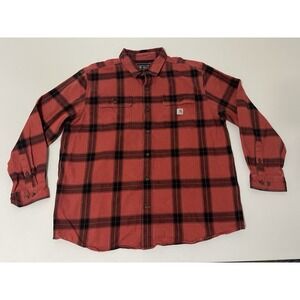 Carhartt Men's XL Heavy Flannel Loose Fit Long Sleeve Plaid Shirt Red